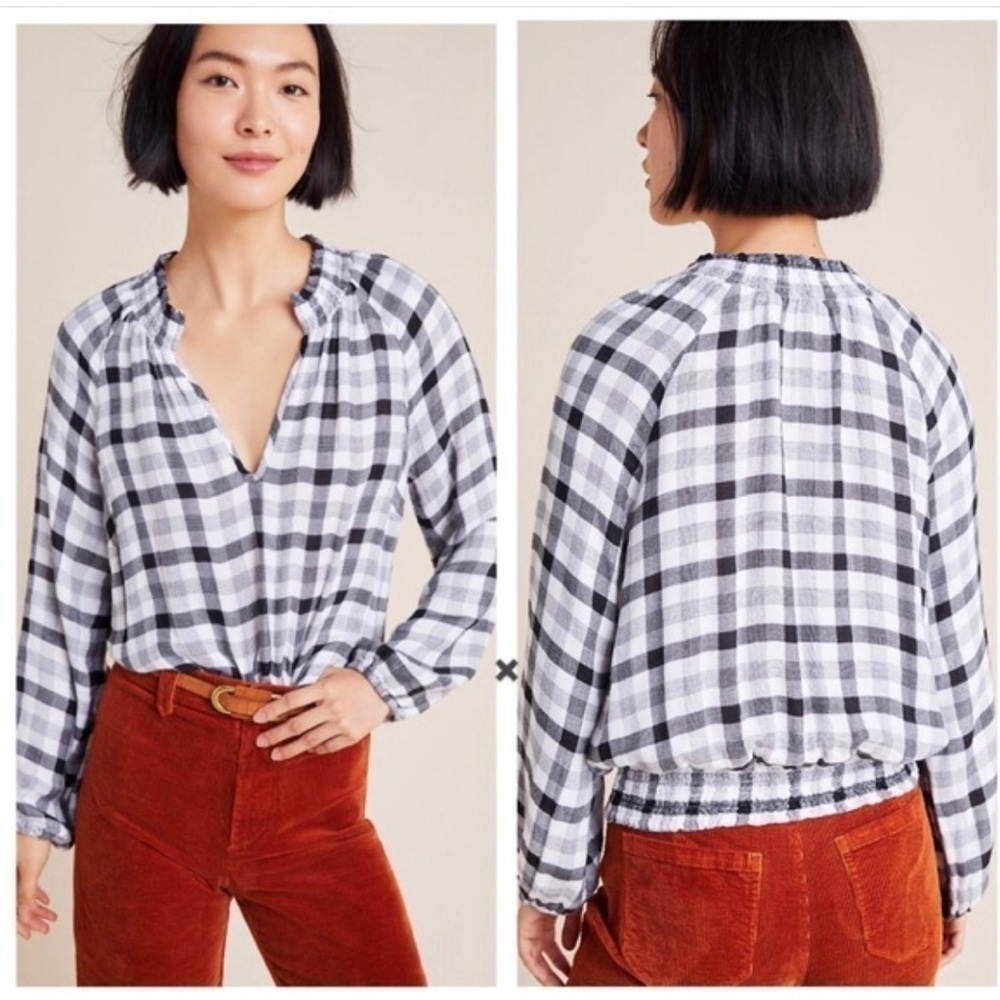 CLOTH & STONE ANTHROPOLOGIE Women’s Black White Plaid SARA Top